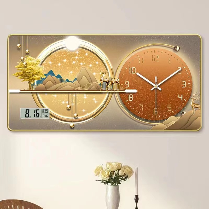 Modern Clock Mural with Frame Home Wall Art Decor Silent Digital Clock ...