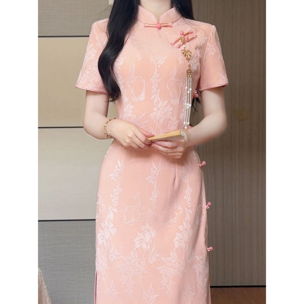 Pink Cheongsam Dress Shopee Pink Embroidered Long Qipao Cheongsam Wedding  Dress IMALLURE M