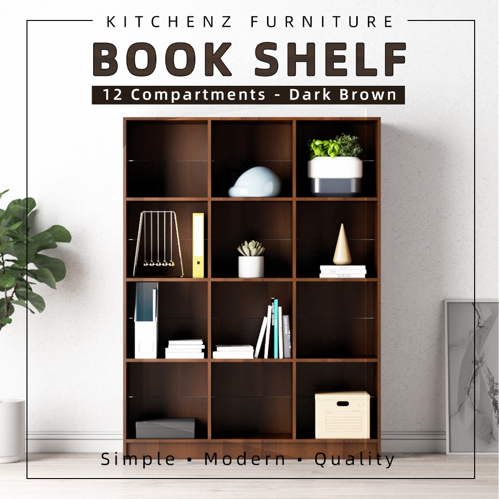 KitchenZ Book Shelf Book Rack Buku Rak Divider Cabinet with 12 ...