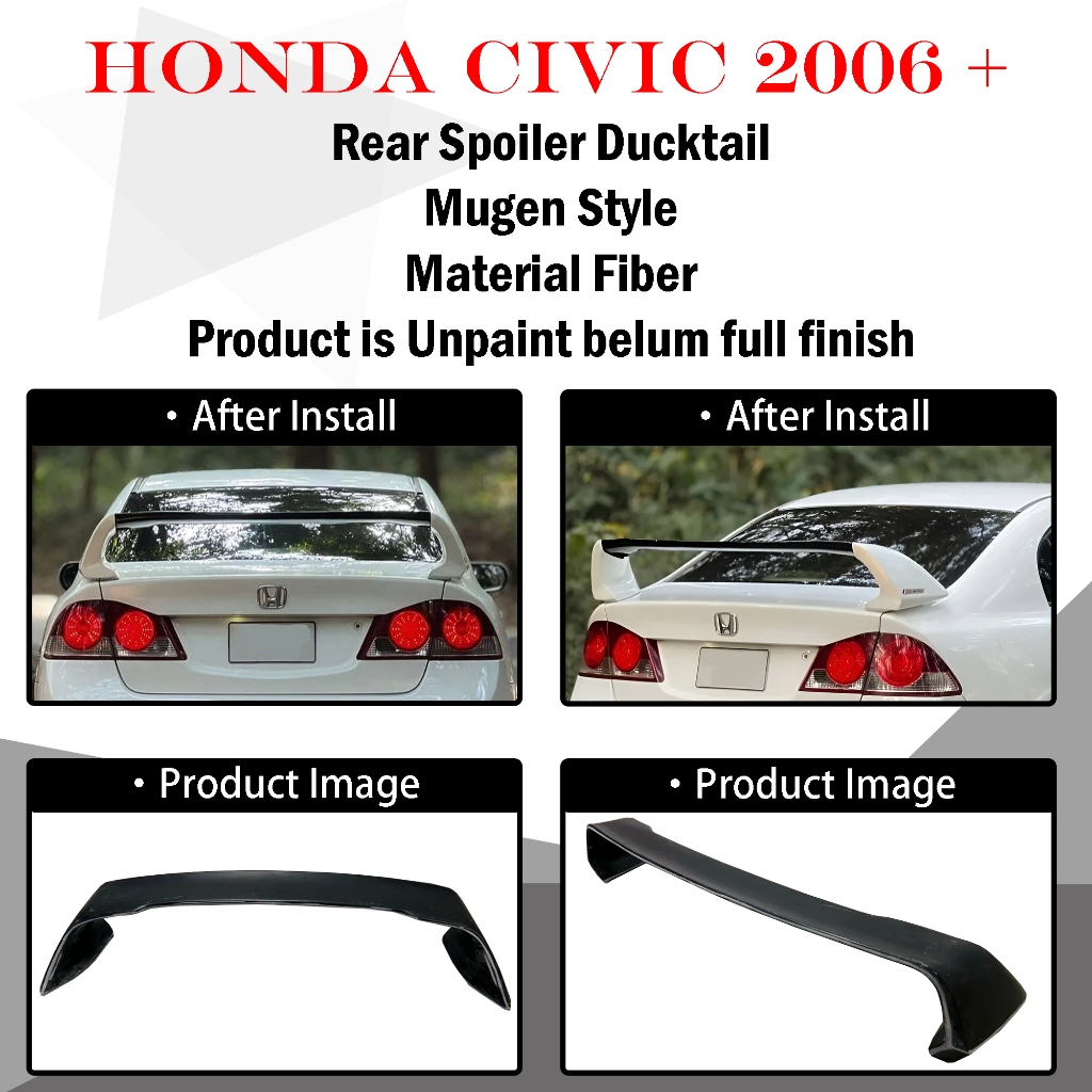 HONDA CIVIC 2006+ MG STYLE REAR SPOIELR ROOF SPOILER TAIL TRUNK BOOT ...