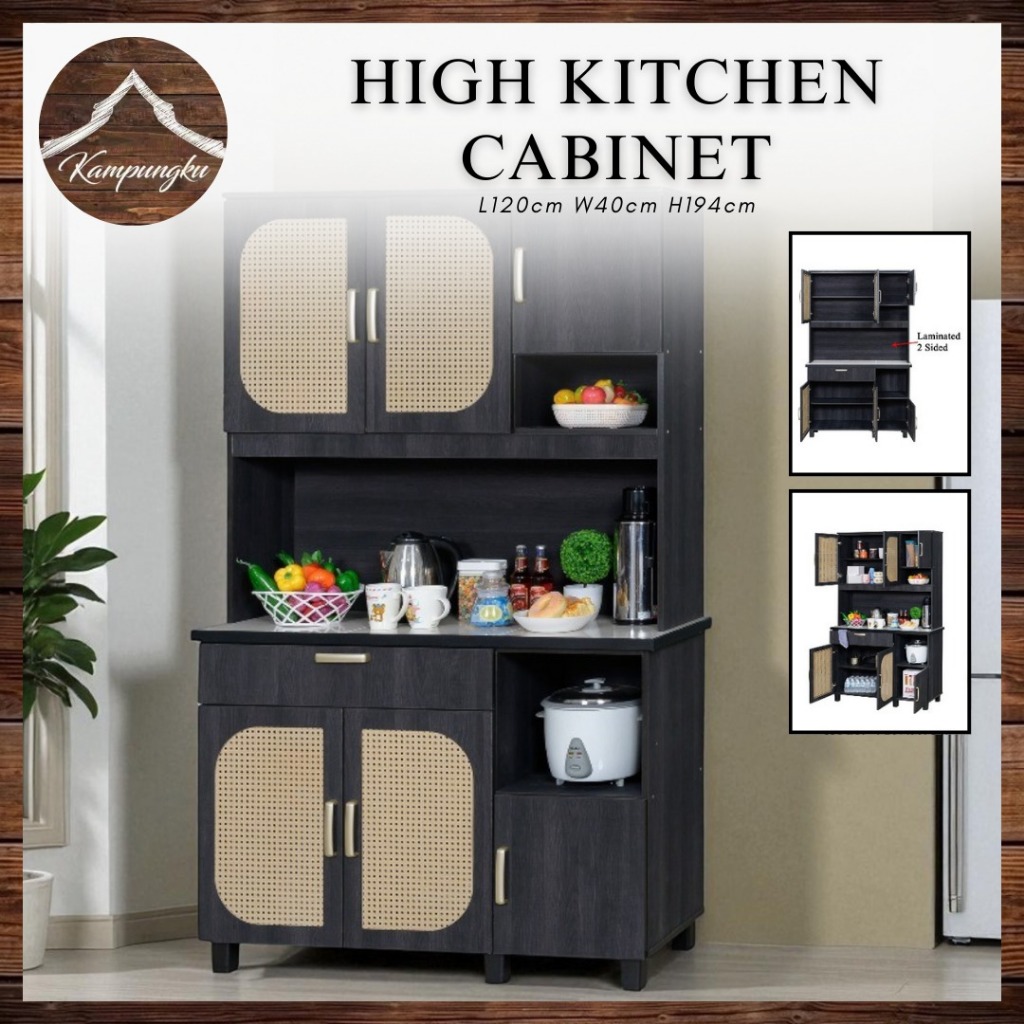 Kampungku Muji Rattan Style/High Kitchen Cabinet with Ceramic Top ...