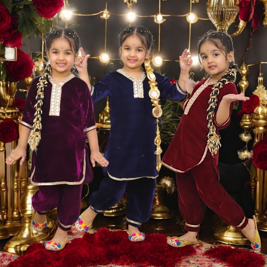 Kids Punjabi Suits 3 Colors Velvet Material for Baby Girls and Kids ...