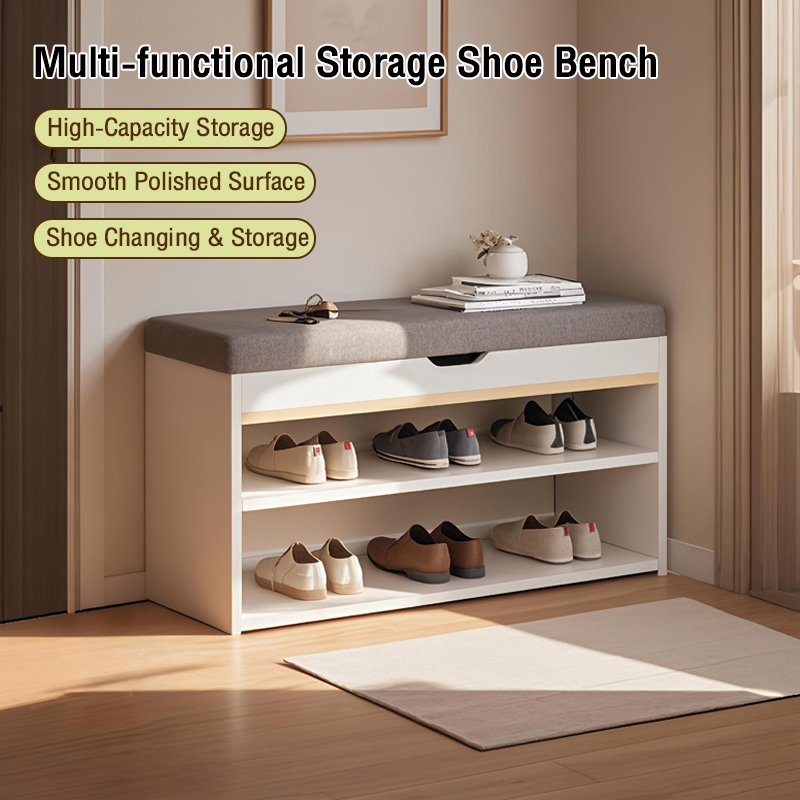 Bangku kasut Flap Shoe Rack Large Capacity Doorway Storage Bench Multi ...