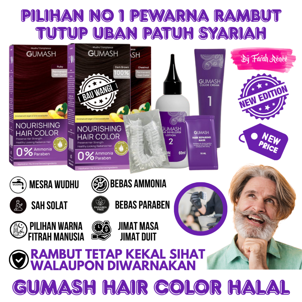 Pewarna Rambut Sah Solat Gumash Hair Colour Inai Rambut Halal Colouring ...