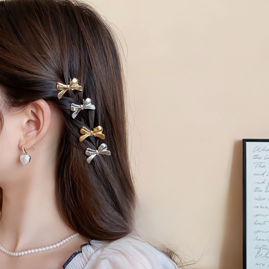 Silver Gold Metal Ribbon Clips Hair Clip Rambut Hair Accessories Side ...
