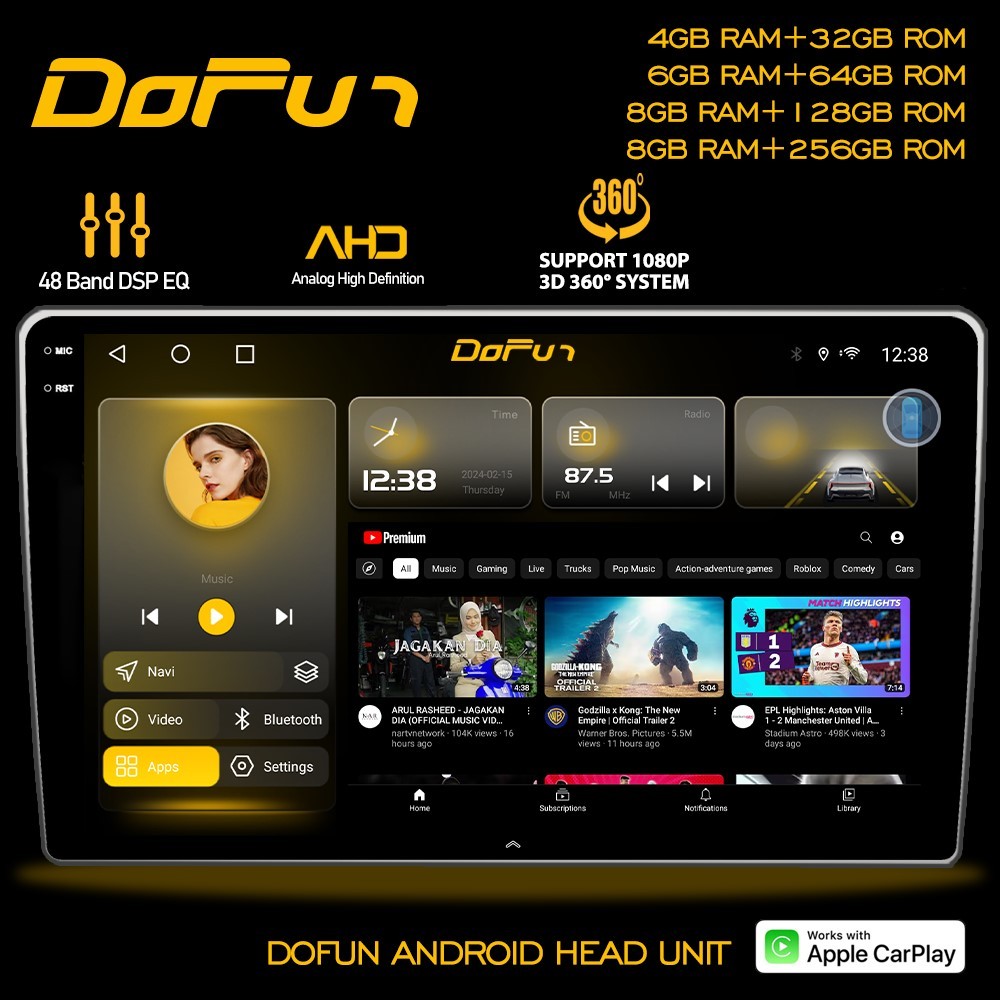 Dofun Android Player 4&6 RAM Android 13 Octa Core DSP 4G GPS Universal ...