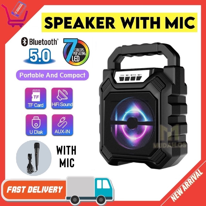 Portable Bluetooth Speaker With Mic Extra Bass Hi-Res Audio LED Light ...