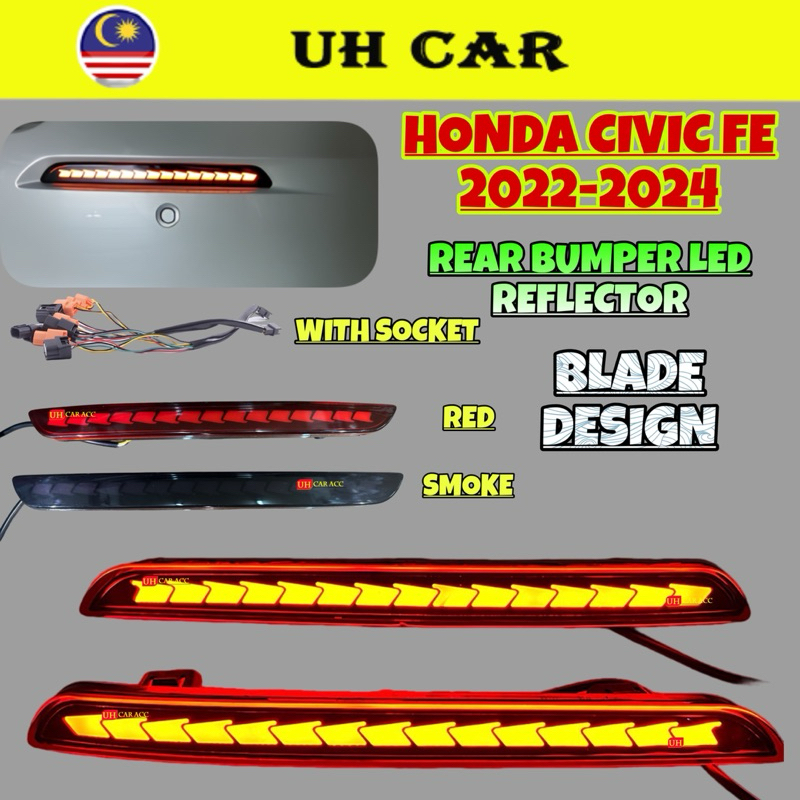 Honda Civic FE 2023 2024 Rear Bumper Reflector Dynamic Led With Running ...