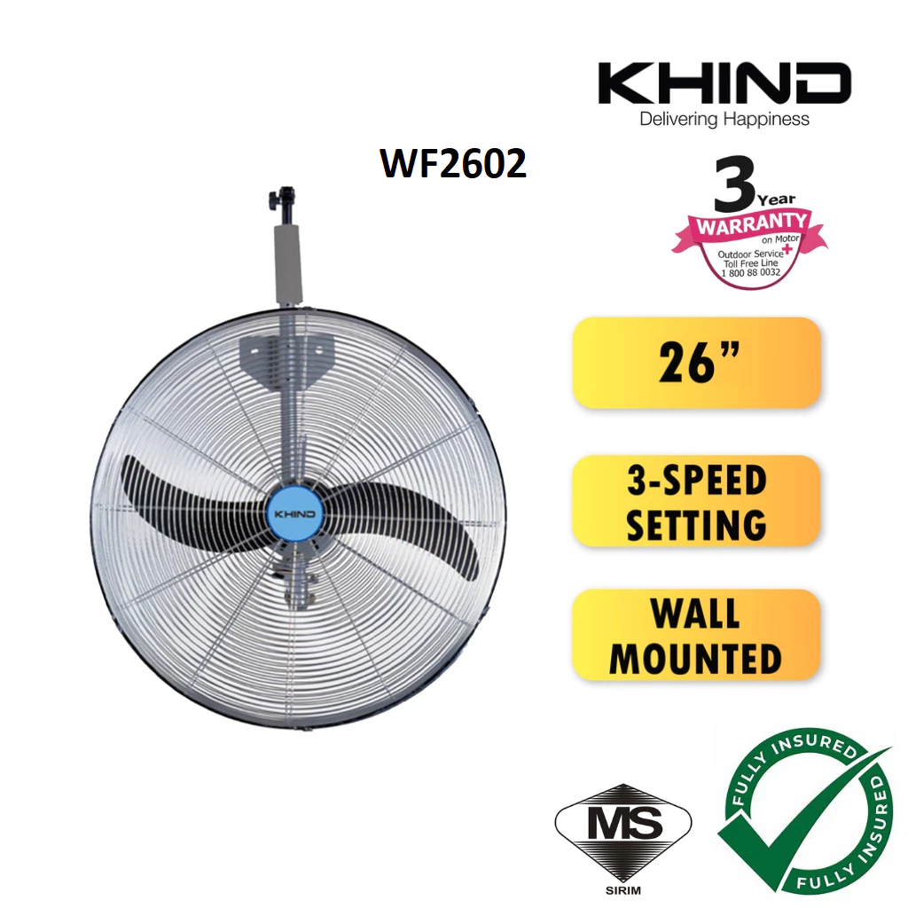 Khind 26 Inch Industrial Wall Fan with 3 Speeds Metal Blade Kipas Angin