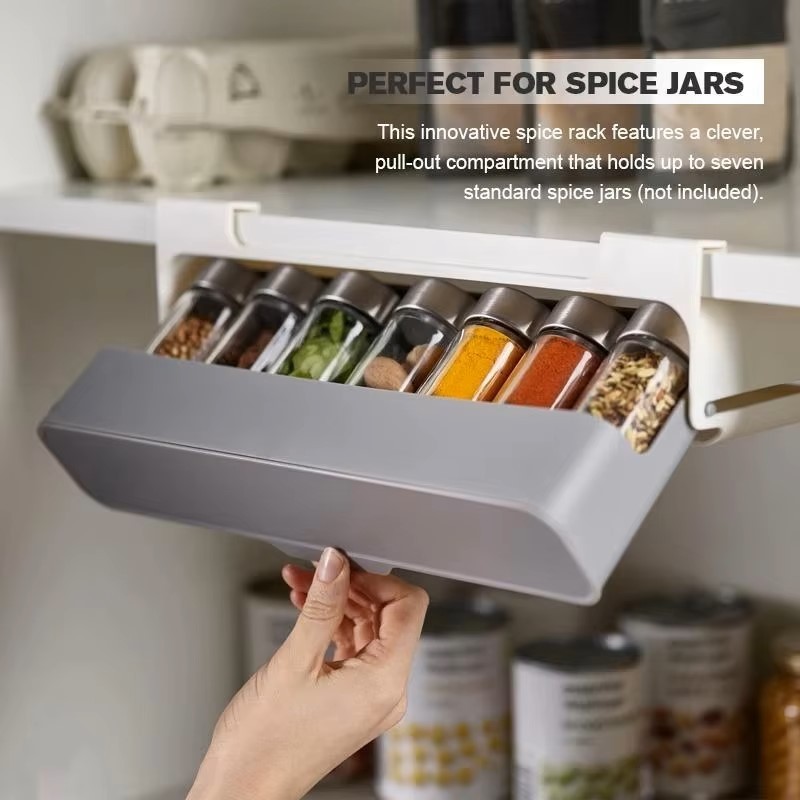 Kitchen Holder Seasoning Bottle Rack Under-Shelf Spice Organizer Household  Kitchen Self-Adhesive Under Desk Storage Bo