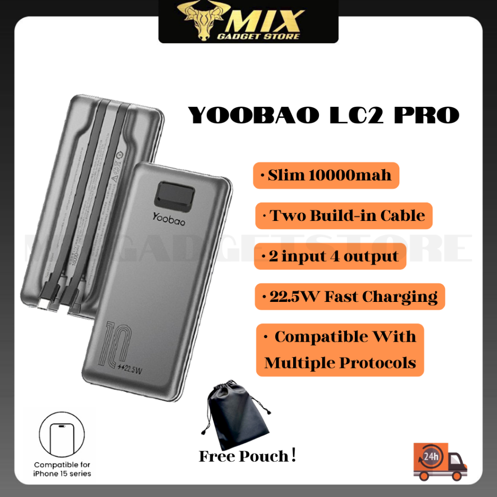 YOOBAO LC2 Pro Powerbank Free Pouch 10000mAh 22.5W Fast Charging Built ...
