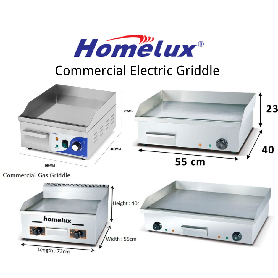 HOMELUX COMMERCIAL GAS ELECTRIC STAINLESS STEEL FLAT GROOVED GRIDDLE