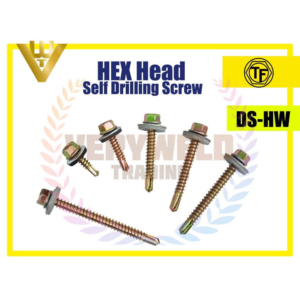 VERYWELD TF DS-HW HEX Head Self Drilling Screw with washer / Screw Zinc ...