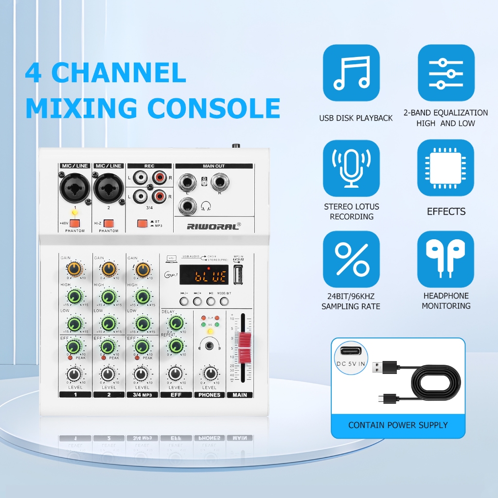 Audio Mixer 4 Channel Computer Recording KTV Live Broadcast 4 Channel ...