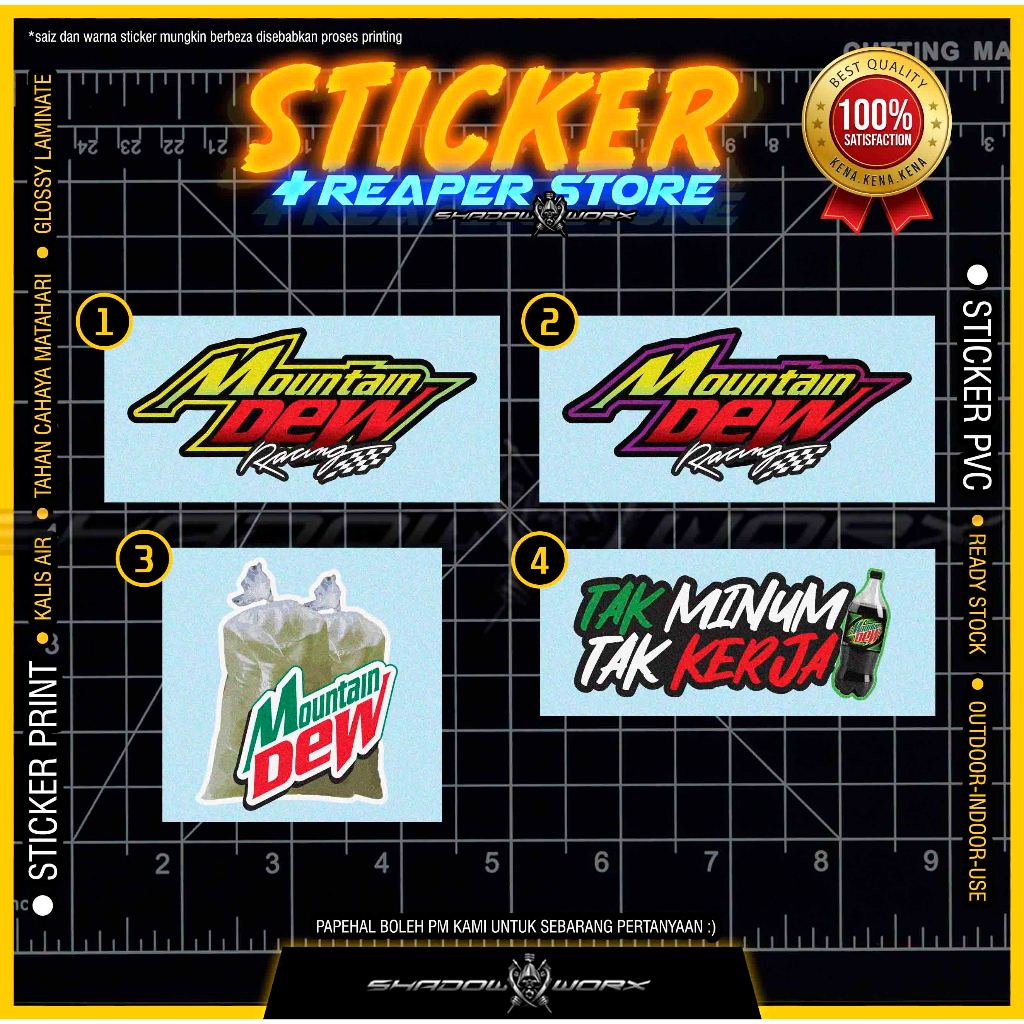 STICKER MOUNTAIN DEW RACING / TAK MINUM TAK KERJA PANTUL CAHAYA ...