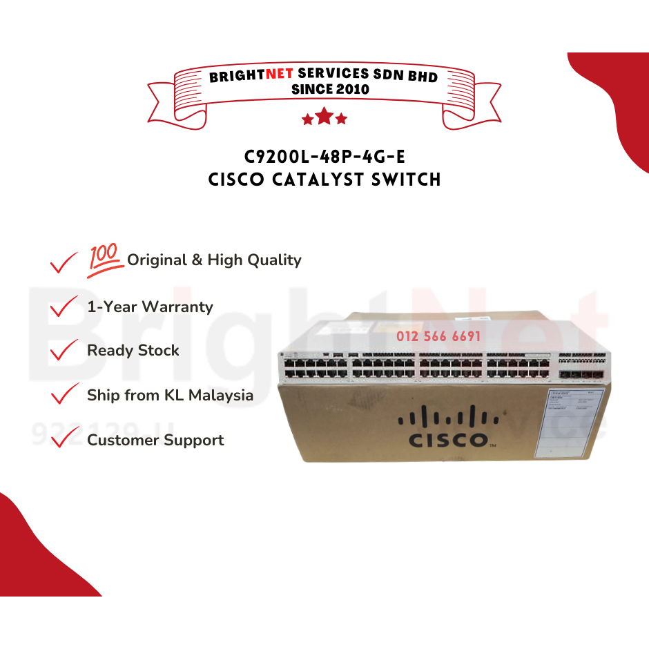 NEW UNIT Cisco C9200L-48P-4G-E - Catalyst 9200L 48-port PoE 4x1G uplink ...