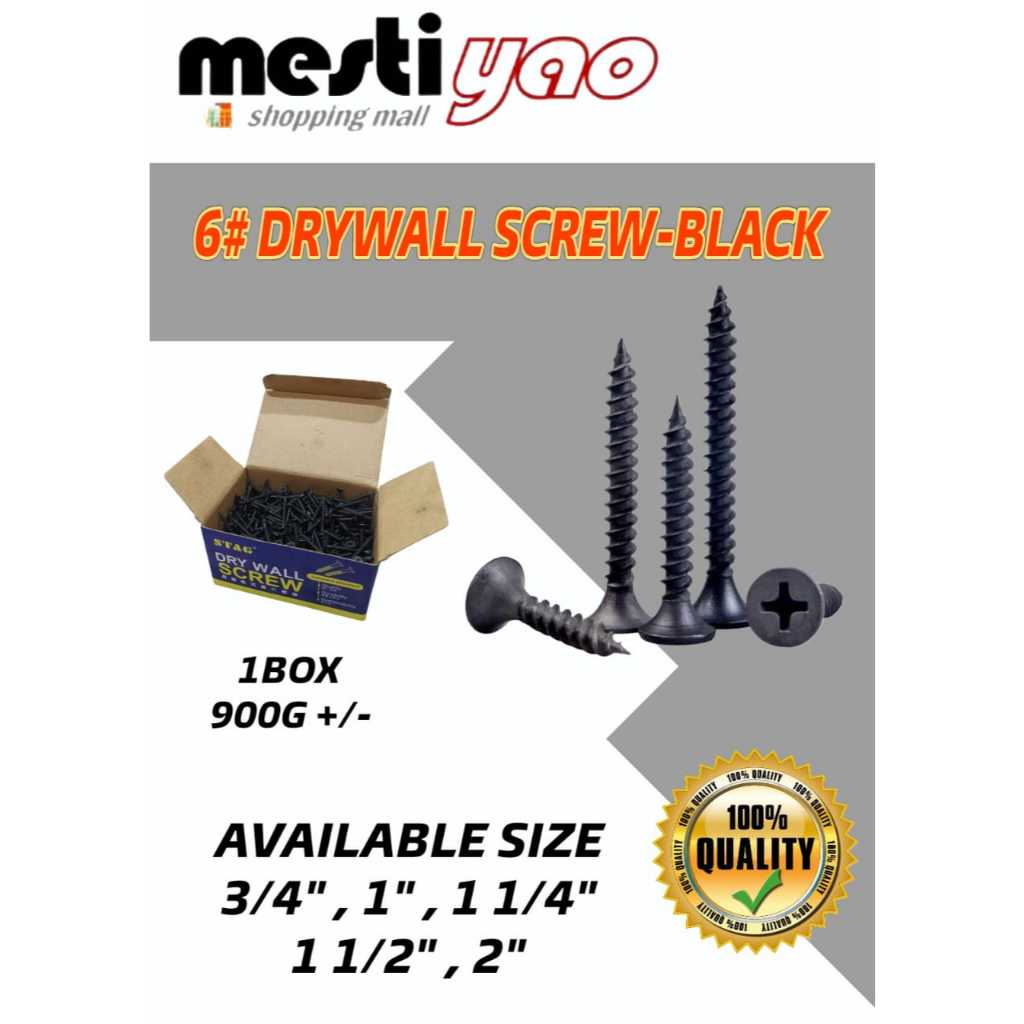 900G+/- STAG QUALITY BLACK DRY WALL SCREW BLACK / SCREW HITAM /6# /3/4 ...