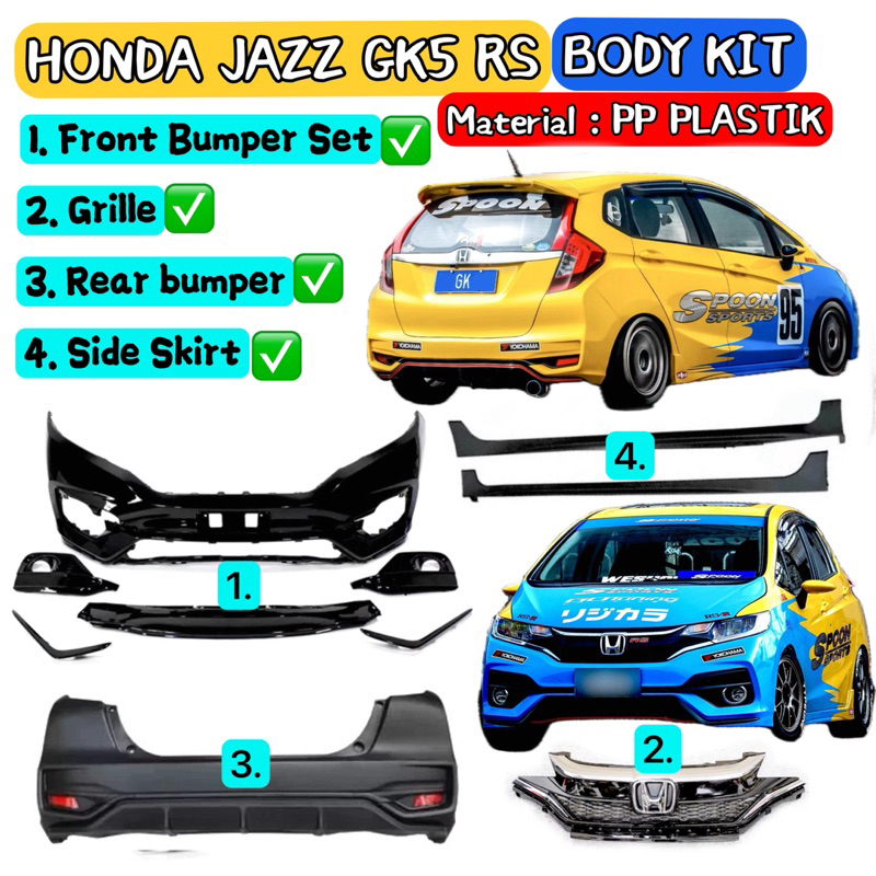 HONDA FIT JAZZ RS BODYKIT / BUMPER / GRILLE / SIDE SKIRT / ALL Material ...