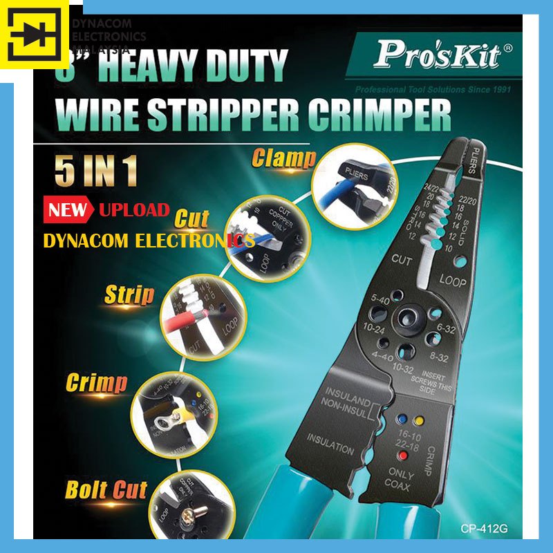 CP-412G PRO'SKIT Heavy Duty Wire Strippers/Crimpers(8