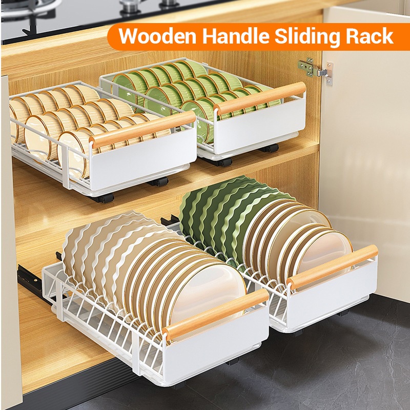 Pull Out Basket Kitchen Cabinet Dish Rack Drawer Organiser Storage ...