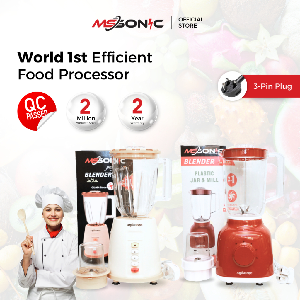 [2 In 1] MS SONIC Electric Blender Plastic Chopper Grinder 300W 1.5L