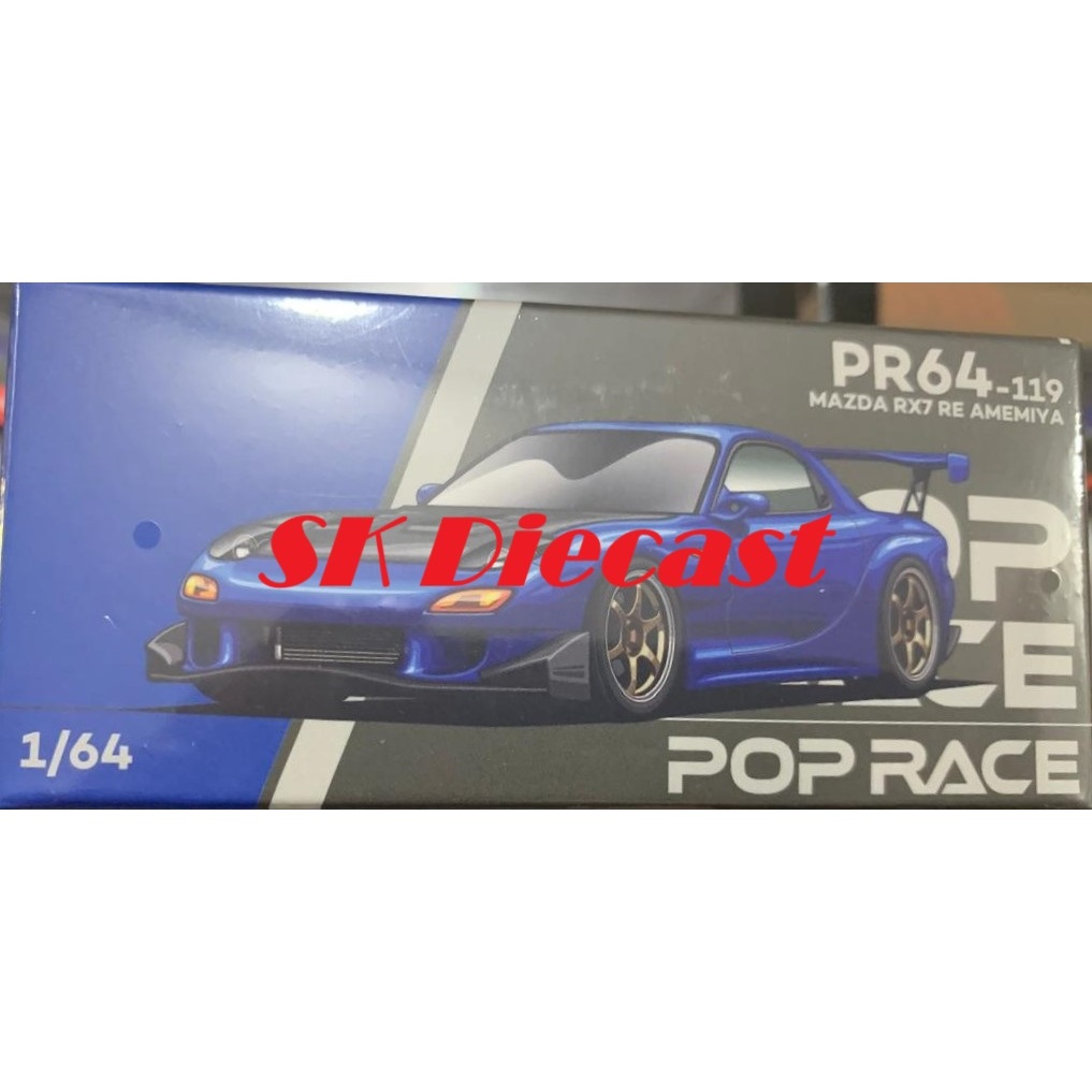 Modèle Réduit MAZDA RX-7 RE-Amemiya Widebody - Pop Race 1:64, Couleur Bleu Métallisé