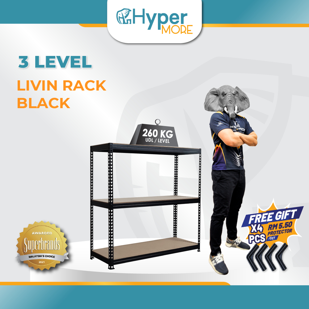 HYPERMORE Livin Rack Black Boltless Rack 3 Levels Shelf Rack Storage ...