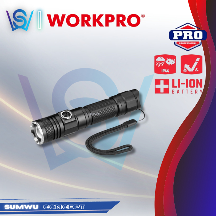 WORKPRO 1200 Lumens Zoomable Rechargeable Aluminum Flashlight WP351006 ...