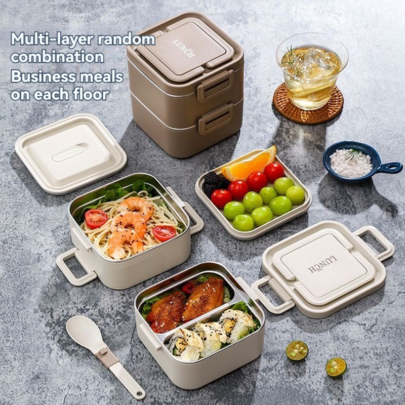 Square stainless steel lunch box food preservation box Microwave heated ...