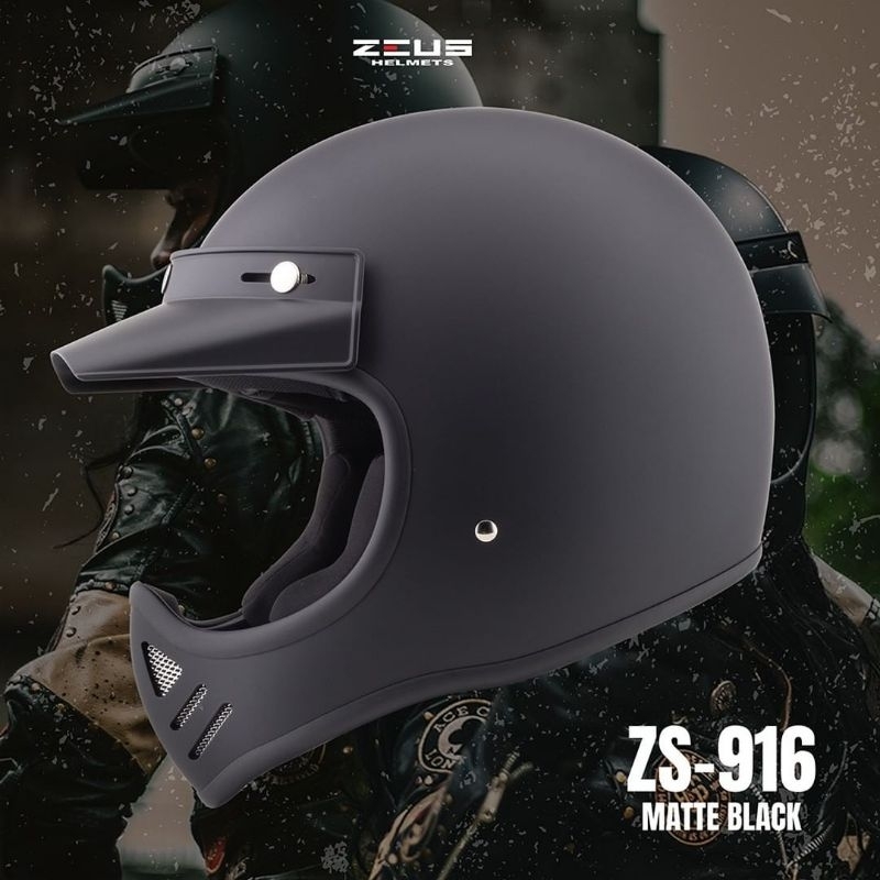 ZEUS HELMETS ZS-916 MATT BLACK WILD SPIRIT VINTAGE CAFE RACER | Shopee ...