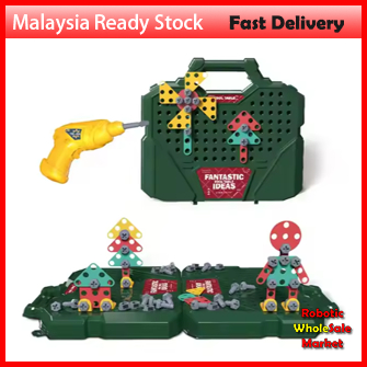 educational diy assembly construction puzzle suitcase play set electric drill tool box 3d screw assemble toy