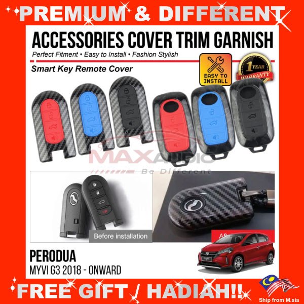 Smart Key Remote Cover PERODUA MYVI G3 2018 - 2024 Chrome Matte Glossy ...