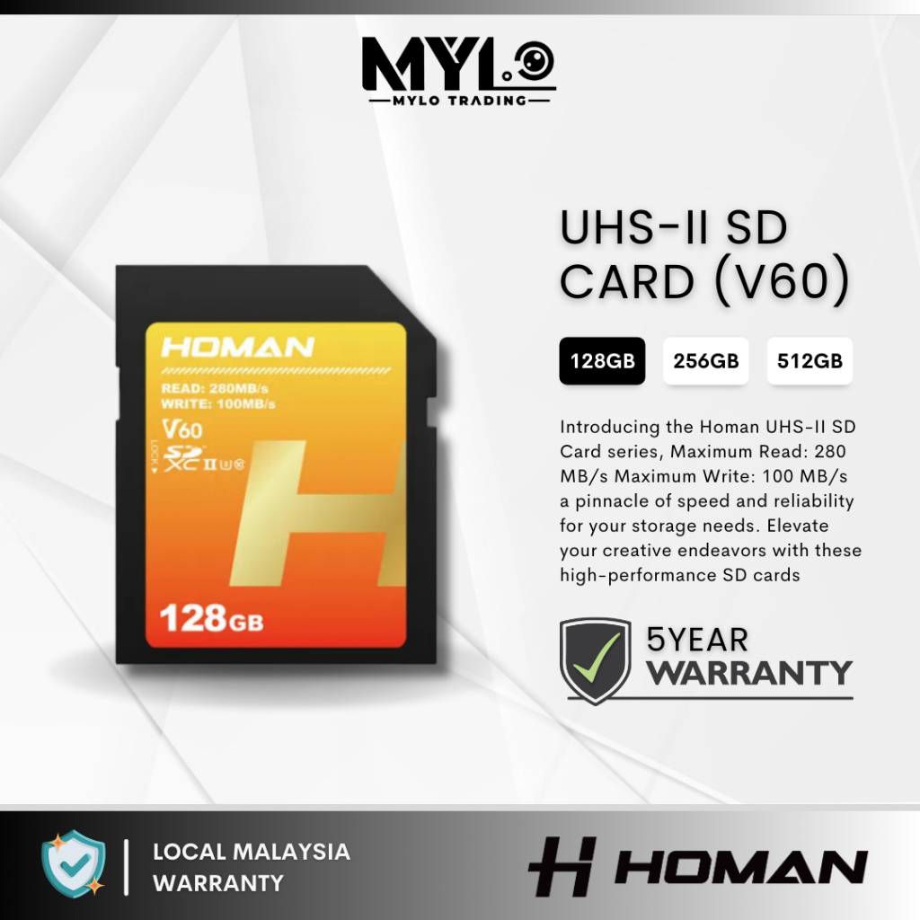 READY STOCK) Homan UHS-II SDXC Memory Card V60 280MB/S 128GB