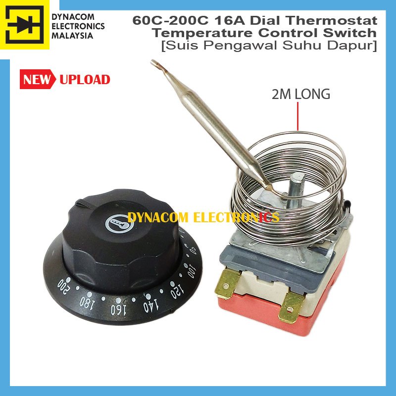 60C-200C 16A Dial Thermostat Temperature Control Switch [ Suis Pengawal ...
