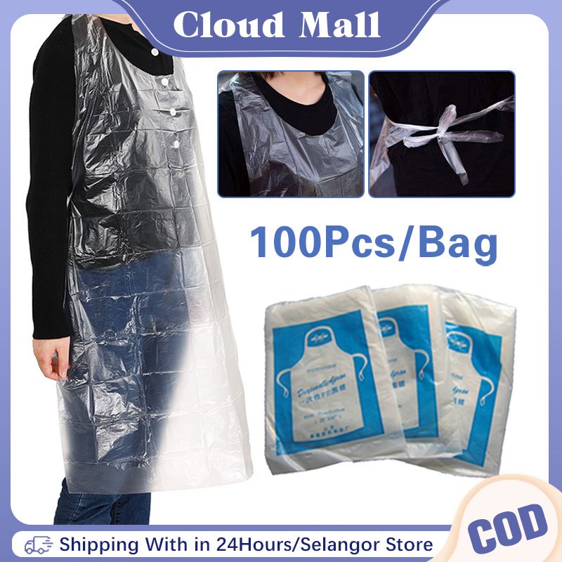 100Pcs Disposable Plastic Apron Transparent Waterproof Disposable ...
