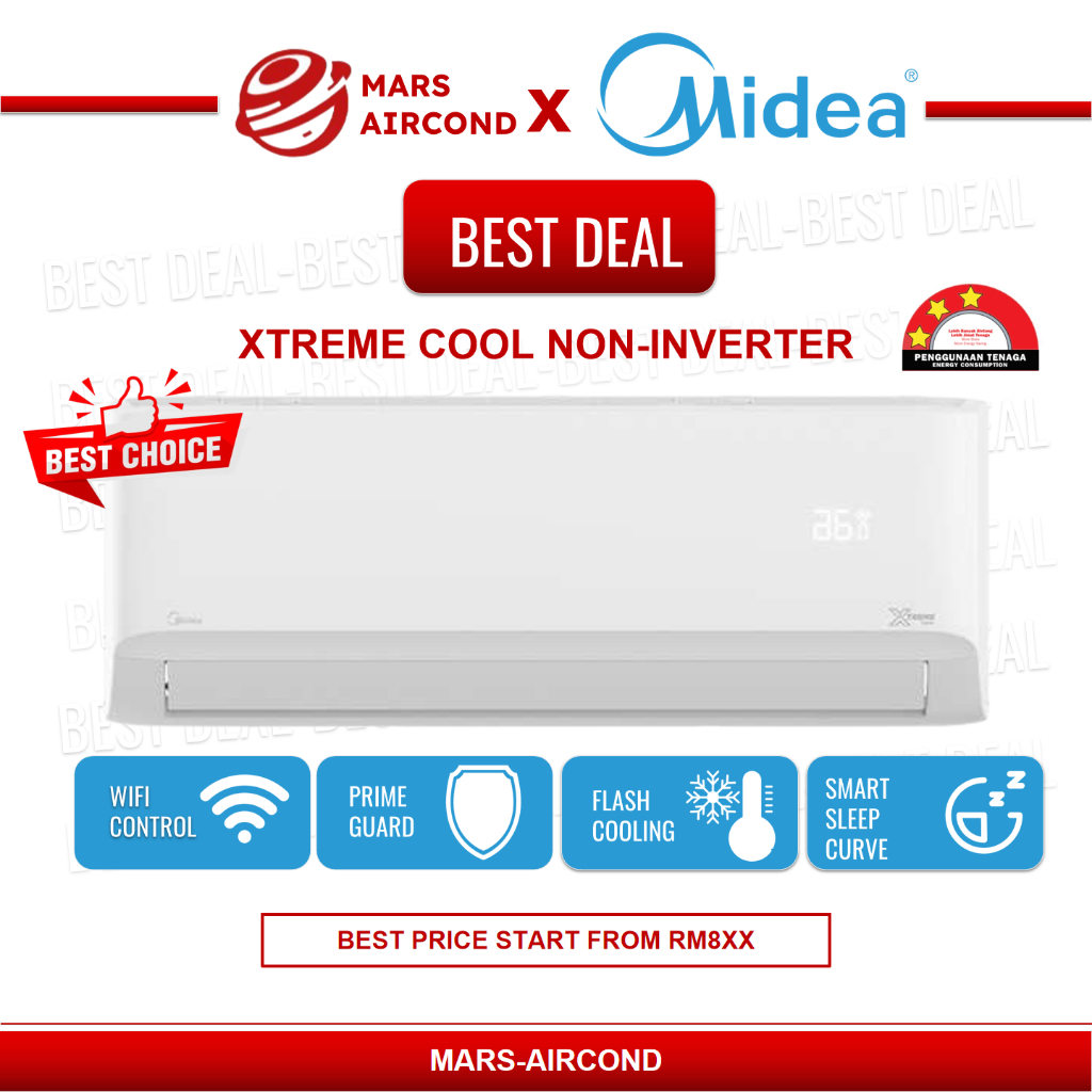 MIDEA R32 Xtreme Cool Inverter Wall Mounted Split 1HP, 1.5HP, 2HP & 2 ...