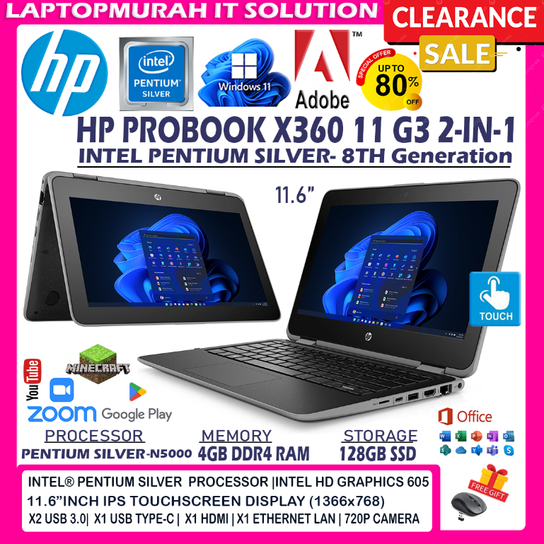 HP PROBOOK X360 11 G3 TOUCHSCREEN 2-IN1- INTEL PENTIUM SILVER 8TH ...