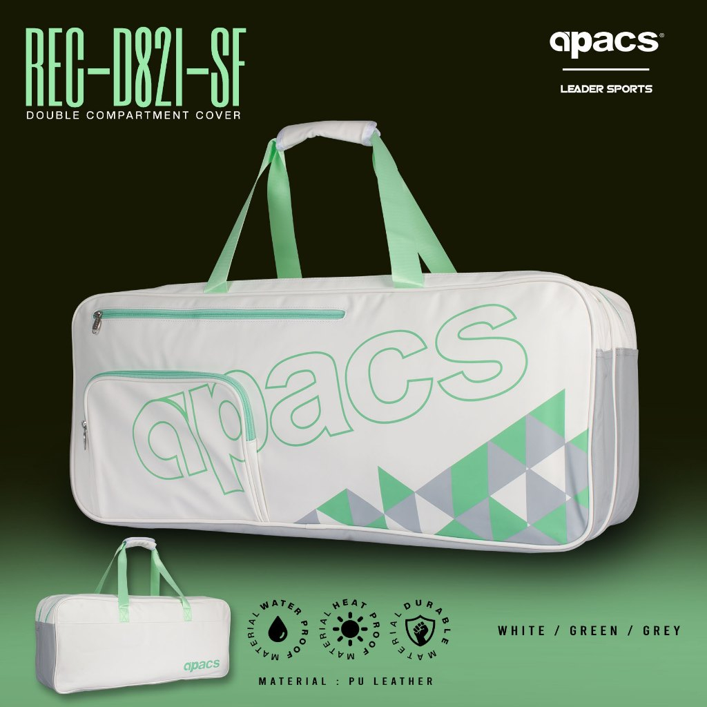 APACS PREMIUM TOURNAMENT BADMINTON BAG RACKET BAG D821 (GREEN WHITE ...