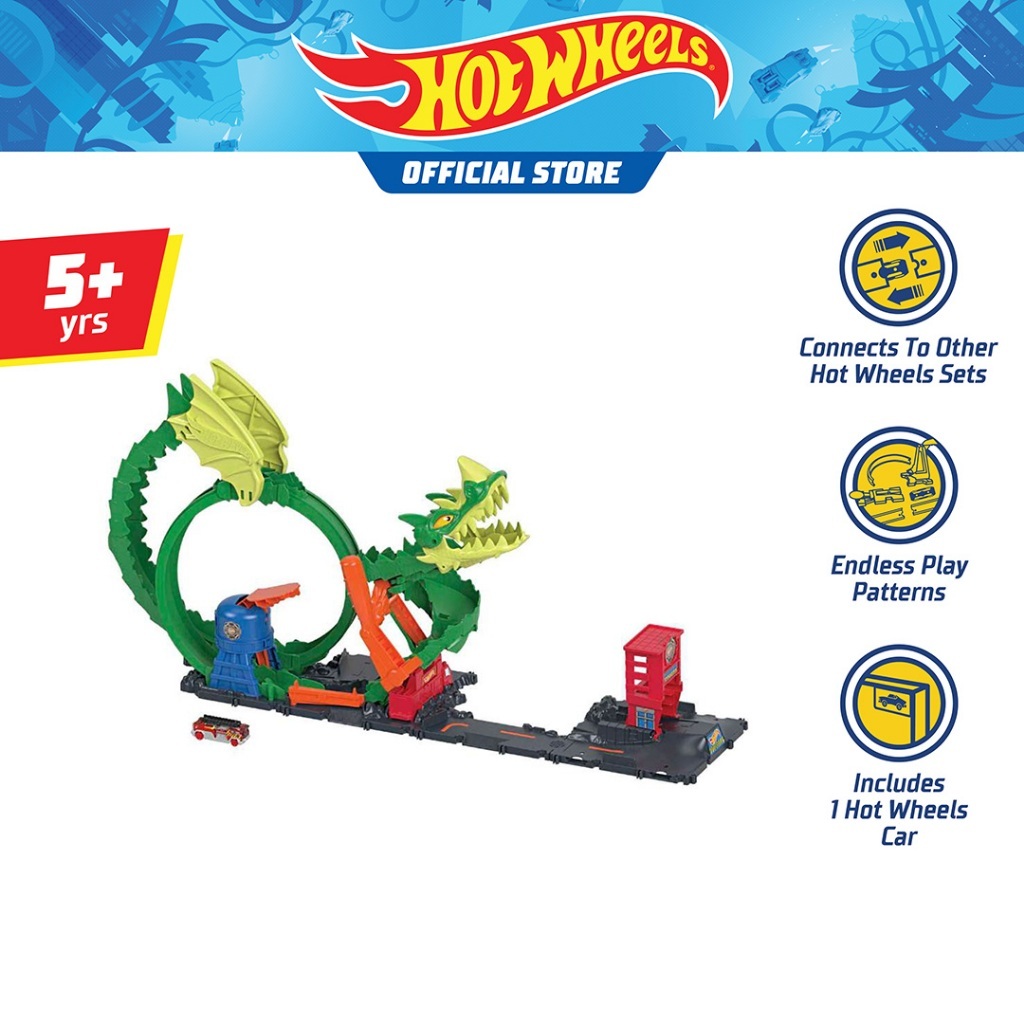 Hot Wheels City Dragon - Coffret De Jeu Épique Avec Caserne De Pompiers Et Dragon, Plusieurs Couleurs, 18 X 77.5 X 30.9 Cm