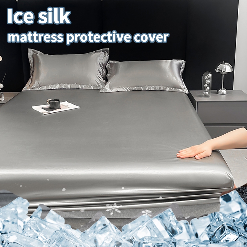 3IN1 Ice Silk Cooling Bedsheet Queen/King Mattress Protector Set