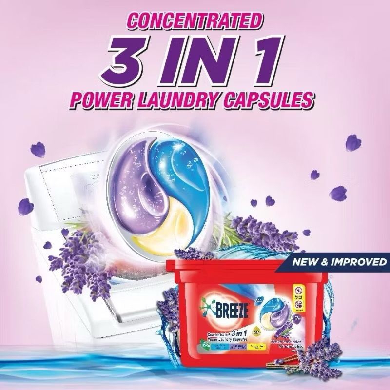 Breeze 3in1 Capsule Detergent Fresh Lavender 18's (216g) | Shopee Malaysia
