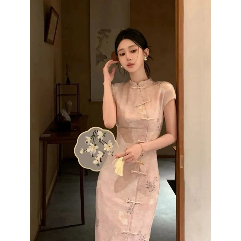 CNY 2025 Soft Pink Elegant New Chinese Cheong Sam Shopee Malaysia