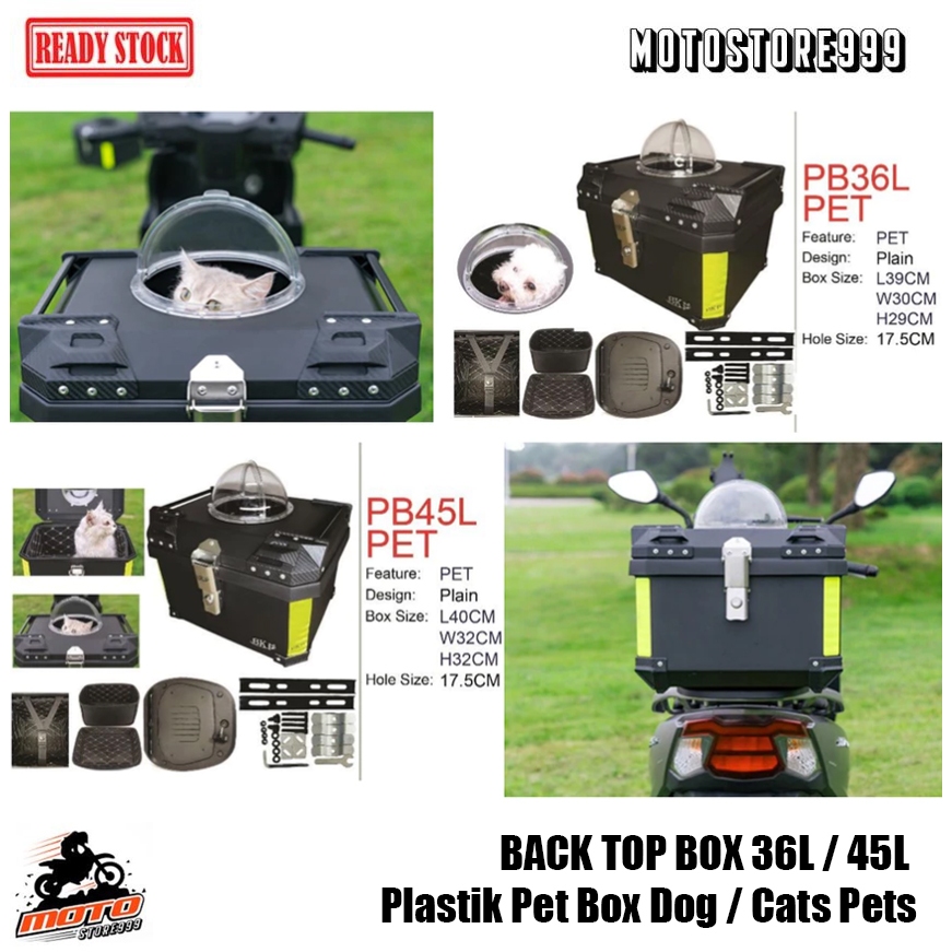 Motorcycle BACK TOP BOX 36L / 45L Plastik Pet Box Dog / Cats Pets READY ...