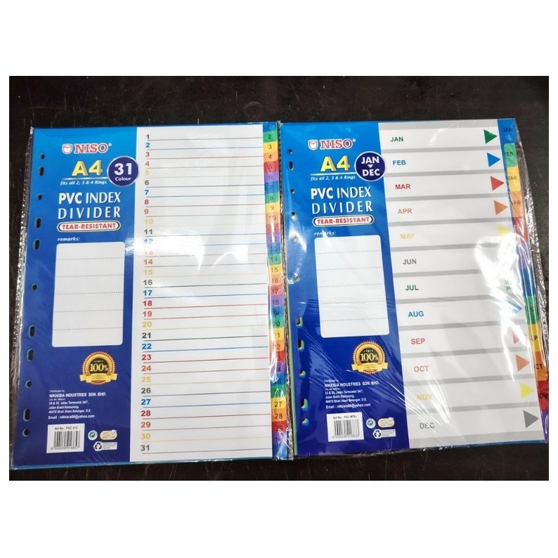 Niso PVC Index Divider A4 sze (31 Colours / Jan To Dec) | Shopee Malaysia