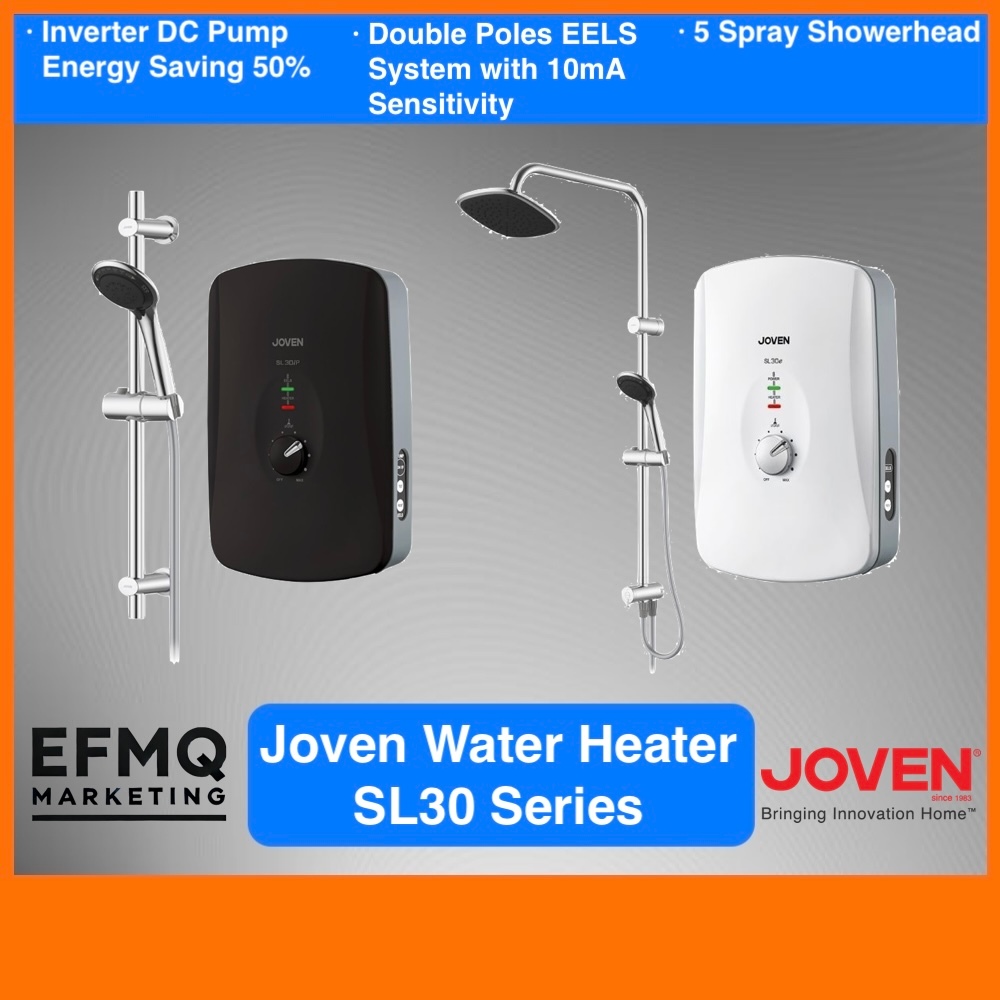 (SL30 Series) Joven Instant Water Heater Spray Showerhead DC Inverter  Pump (White Black)