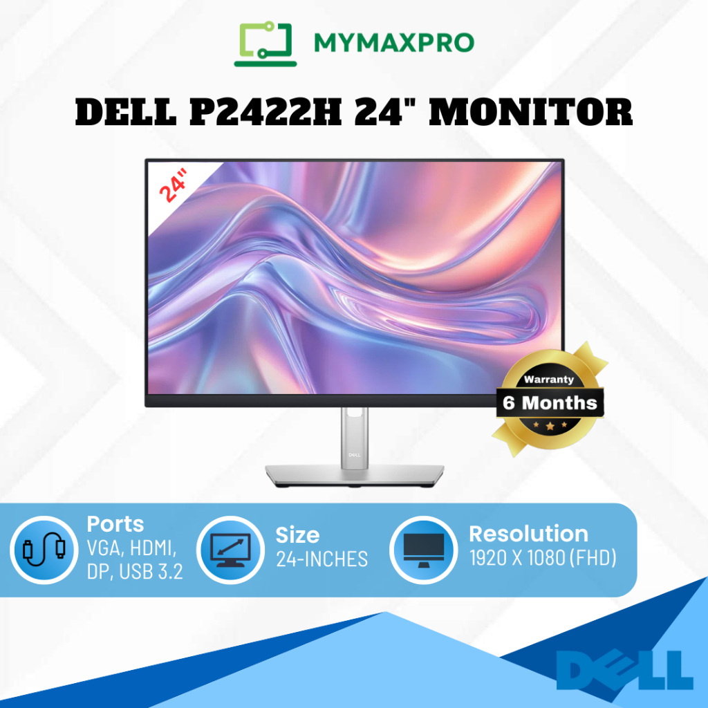 Dell P2422H 24" LED Wide Monitor 24-inch 1920x1080 FHD 1080p VGA HDMI ...