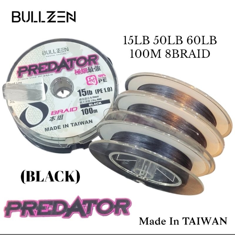 BULLZEN PREDATOR ×8 BRAIDED LINE BLACK COLOUR BRAIDED 100M/1 ROLL ...