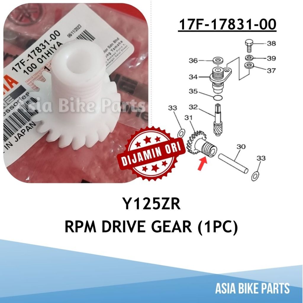 Yamaha Original Y125ZR RPM Tachometer Drive Gear Plastik - 17F-17831-00 ...