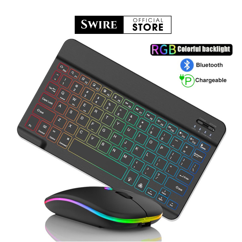 10 inci Backlit Wireless Bluetooth Keyboard dan Mouse dengan lampu LED ...