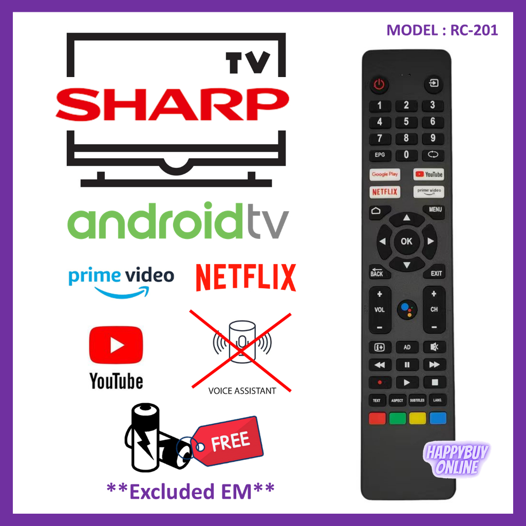 Compatible Sharp Aquos Smart UHD Android TV Remote Control RC201 Remote ...